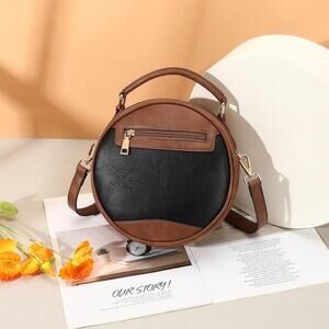 Top-Handle Crossbody Bag Soft Leather Trendy Purse Circle Handbags Small